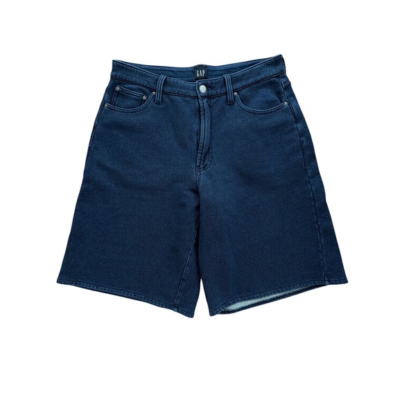 Gap Womens Dark Indigo Wide Leg Denim Shorts High Rise Soft Knit Jorts Size M - Picture 1 of 3